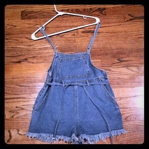 spaghetti strap denim overalls